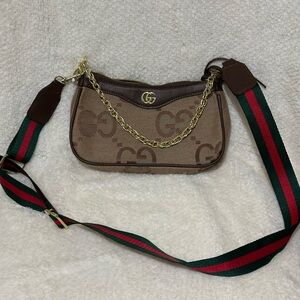 Brown and Tan Women's Bag with Chain Strap